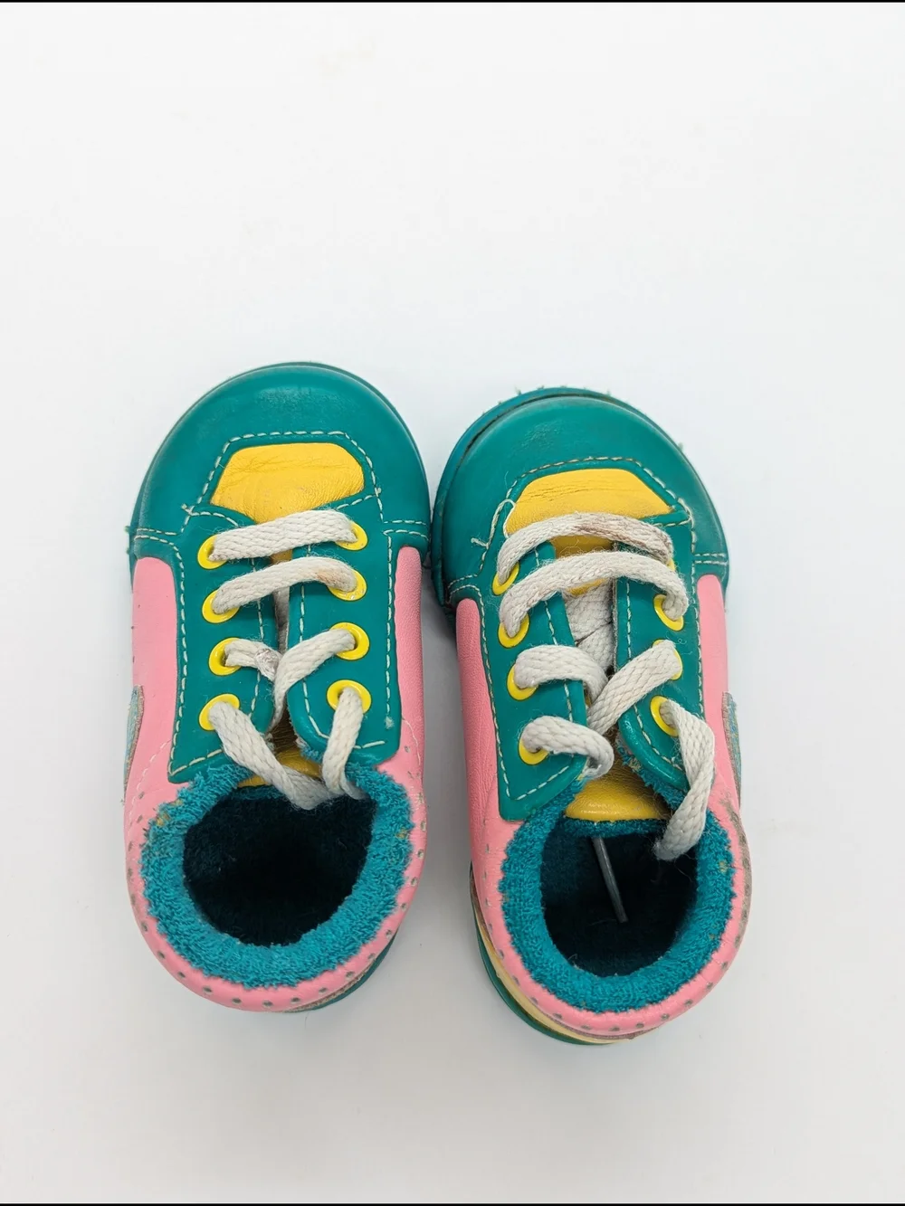 University Pink Vintage Retro Teal Lace-Up Walkers Made In USA Baby Size 3